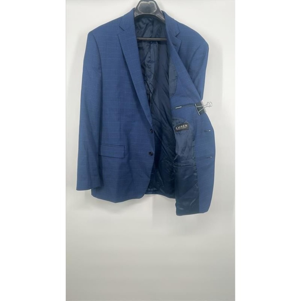 Lauren Ralph Lauren Men's 48L Poly/Viscose Blazer Sports Coat Blue Houndstooth